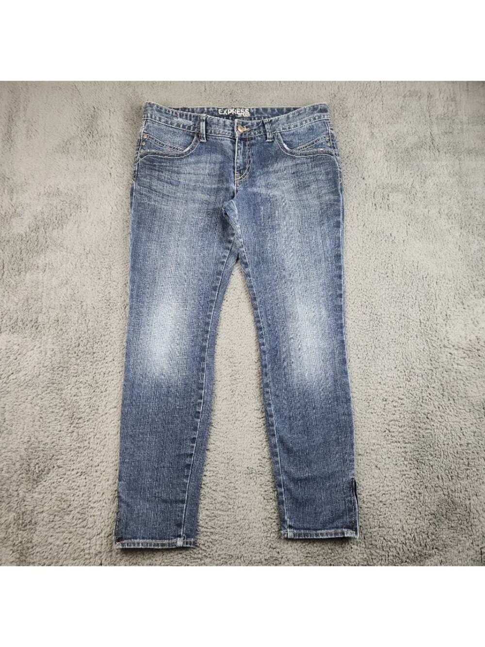 Express Jeans Y2K Low Rise Cropped Straight Leg Jeans Women's Size 10 Ankle Zip‎